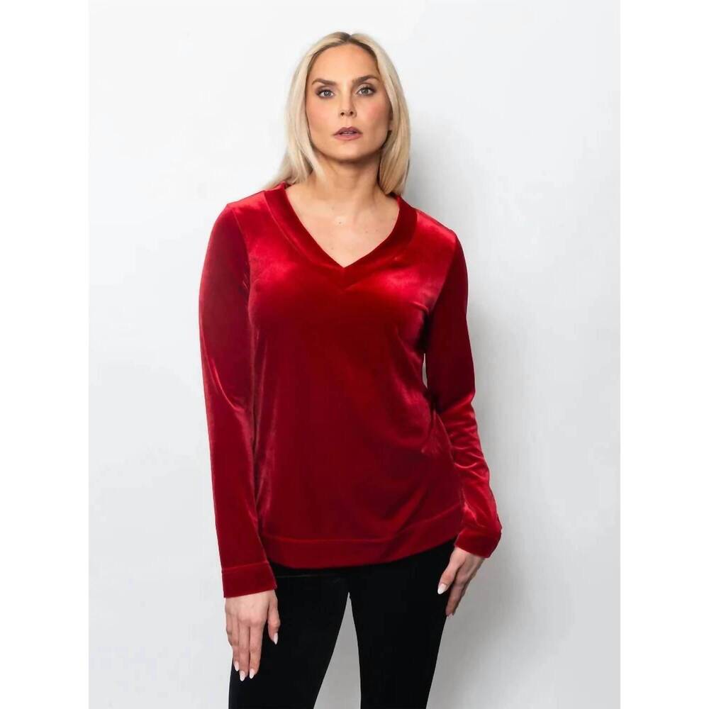 NEW SNO SKINS velour v-neck oversize top in garnet